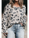 Plus Size Leopard V-Neck Dropped Shoulder T-Shirt