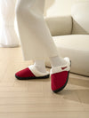 Horn Buckle Furry Texture Flat Slippers