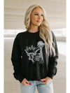 Black Embroidered Howdy Cow Graphic Crew Neck Sweatshirt