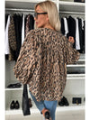 Light French Beige Leopard Print Balloon Sleeve Loose Blouse