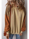 Khaki Crochet Patchwork Raglan Sleeve Sweatshirt