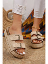 Beige Suede Buckle Decor Corky Platform Slides Shoes