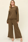 Double Take Full Size Texture Long Sleeve Top and Pants Set - Cocoa Yacht Club