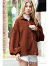 Coffee Corduroy Button Up Lantern Sleeve Jacket