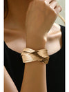 Gold Textured Crossover Metal Cuff Wide Bracelet