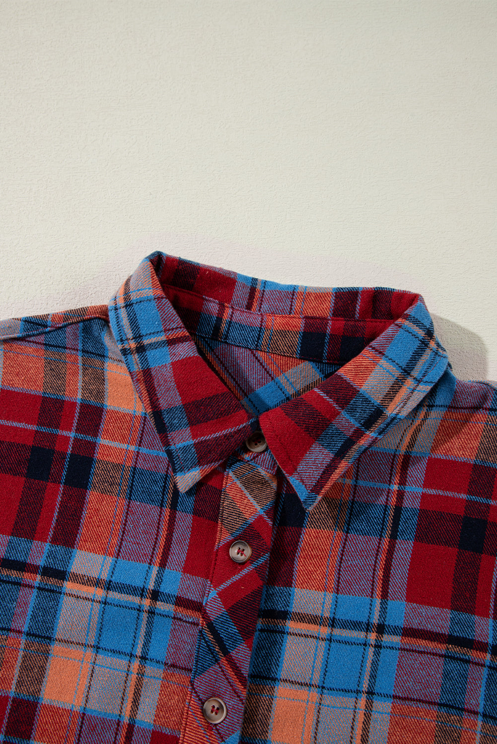 Red Plaid Print Drop Sleeve Loose Shirt