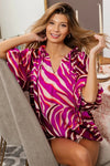 BiBi Tied Neck Half Balloon Sleeve Zebra Satin Top