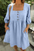 Beau Blue Button Square Neck Denim Babydoll Mini Dress