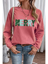 Racing Red Corded MERRY Christmas Letter Graphic Sweatshirt