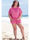 Rose Red Solid Waffle Knit Plus Size Two Piece Shorts Set