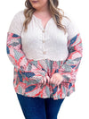 Apricot Plus Size Patchwork Textured Buttoned Blouse