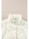 Beige Quilted High Neck Button Up Pocket Vest Coat