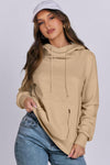 Parchment Zipped Pocket Plain Drawstring Hoodie