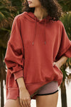 Red Clay Drop Shoulder Pocketed Baggy Drawstring Hoodie