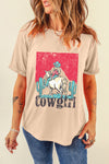 Khaki Cowgirl Slogan Print Rodeo Graphic Tee