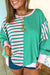 Green Stripe Colorblock Patchwork Side Slit Plus Size Sweatshirt
