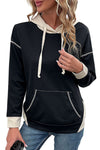 Black Contrast Trim Kangaroo Pocket Hoodie