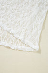 White Sheer Lace Bell Sleeve Mock Neck Blouse