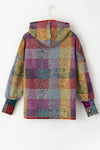 Multicolor Brushed Check Kangaroo Pocket Thumbholes Henley Hoodie