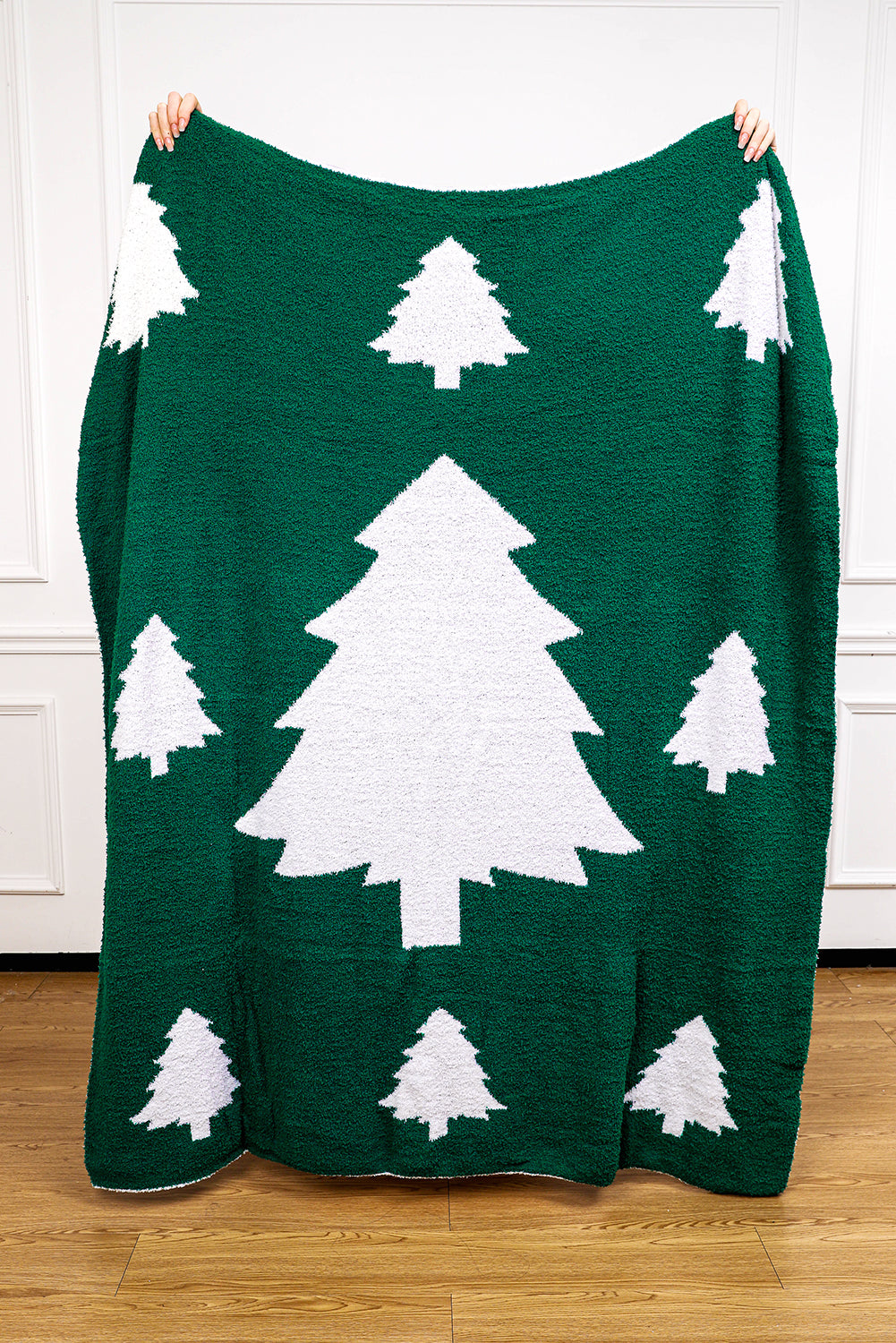 Dark Green Christmas Tree Print Warm Blanket