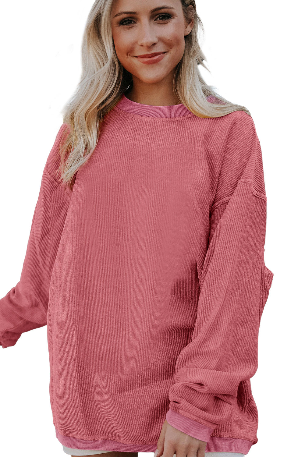 Smoke Gray Plain Drop Sleeve Crinkle Rib Oversized Sweatshirt