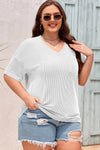 Black Twist Corded V-Neck Plain Plus T-Shirt