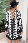 Black Abstract Print V Neck Puff Sleeve Mini Dress