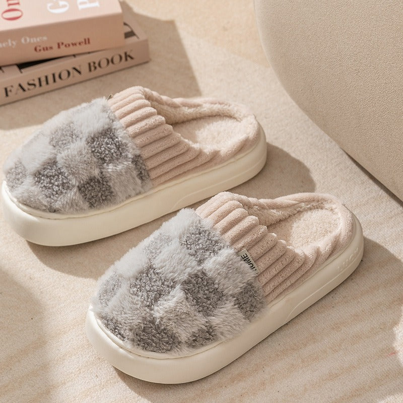 Cocoa Yacht Club Plush Cotton Checkered Slippers