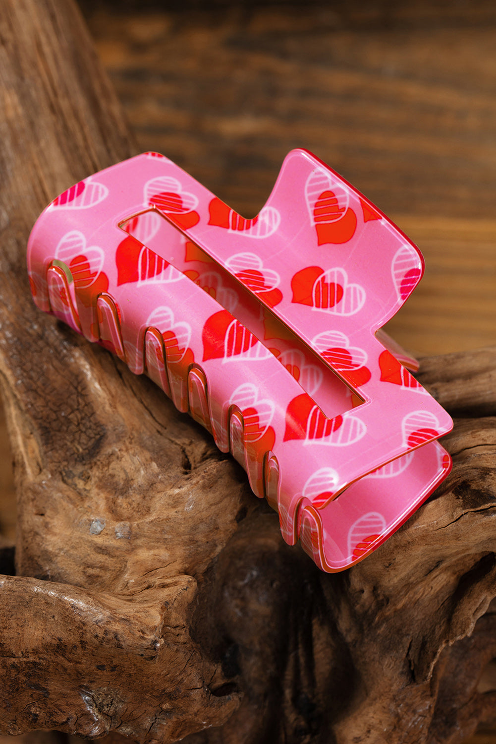 Pink Double Heart Printed Valentines Fashion Hair Claw