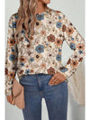 Khaki Allover Floral Print Crew Neck Long Sleeve Top