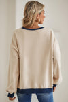 Red Clay Color Block Drop Shoulder Crewneck Oversized Sweatshirt