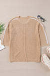 Light French Beige Contrast 3/4 Sleeve Crew Neck Sweater