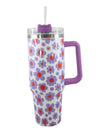 Orchid Petal Flower Print Handle Stainless Steel Portable Cup