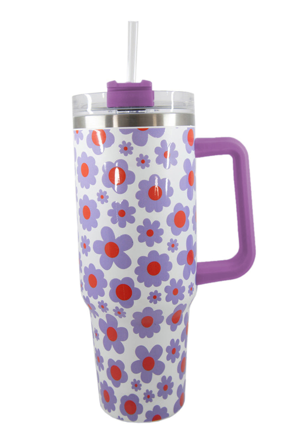 Orchid Petal Flower Print Handle Stainless Steel Portable Cup