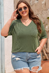 Black Twist Corded V-Neck Plain Plus T-Shirt
