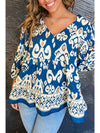 Blue Print 3/4 Sleeve Flowy Blouse