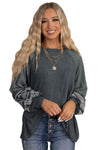 Brown Contrast Print Striped Raglan Long Sleeve Loose Top