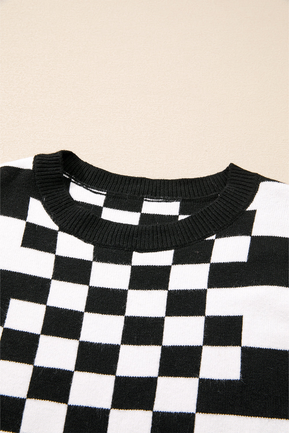 Carrot Checkered Drop Shoulder Round Neck Sweater