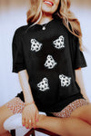 White Halloween Playful Ghost Patched Cotton Blend T Shirt