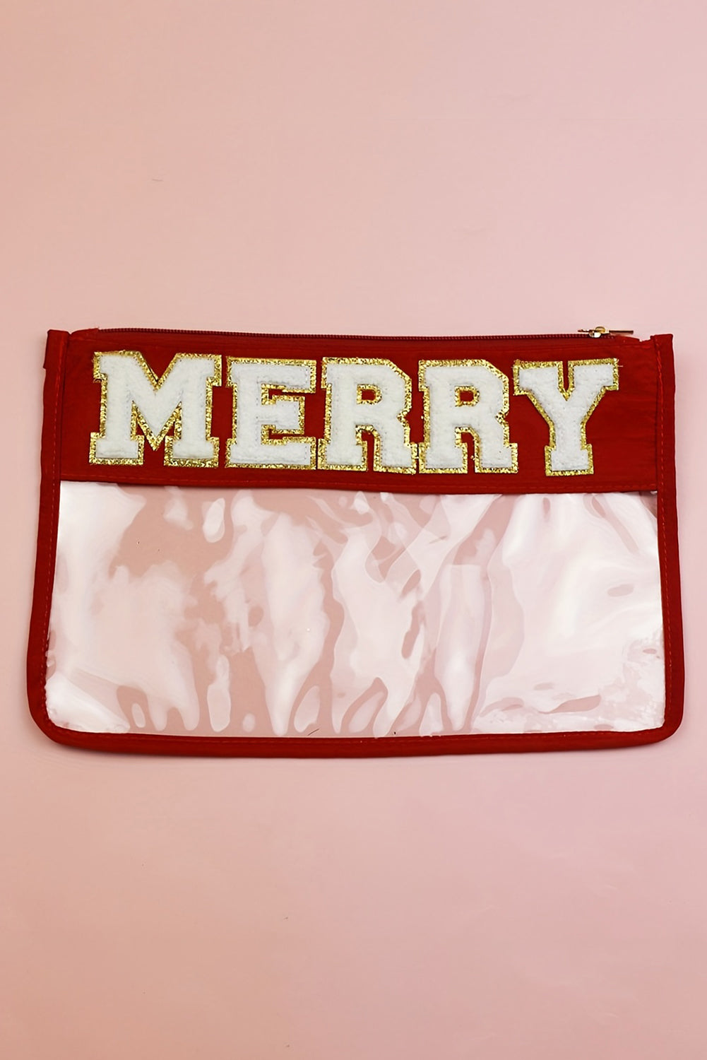 Red MERRY Contrast Trim Clear Makeup Bag