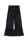 Black Frill Detail Drawstring High Waist Wide Leg Pants