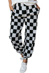 Black Checkerboard Elastic Waist Pocketed Joggers