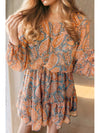 Ruffle Hem Printed Long Sleeve Dress