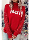 Racing Red Merry Graphic Sequin Sleeve Christmas Sweater