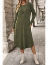 Ribbed Curved Hem Round Neck Long Sleeve Dress