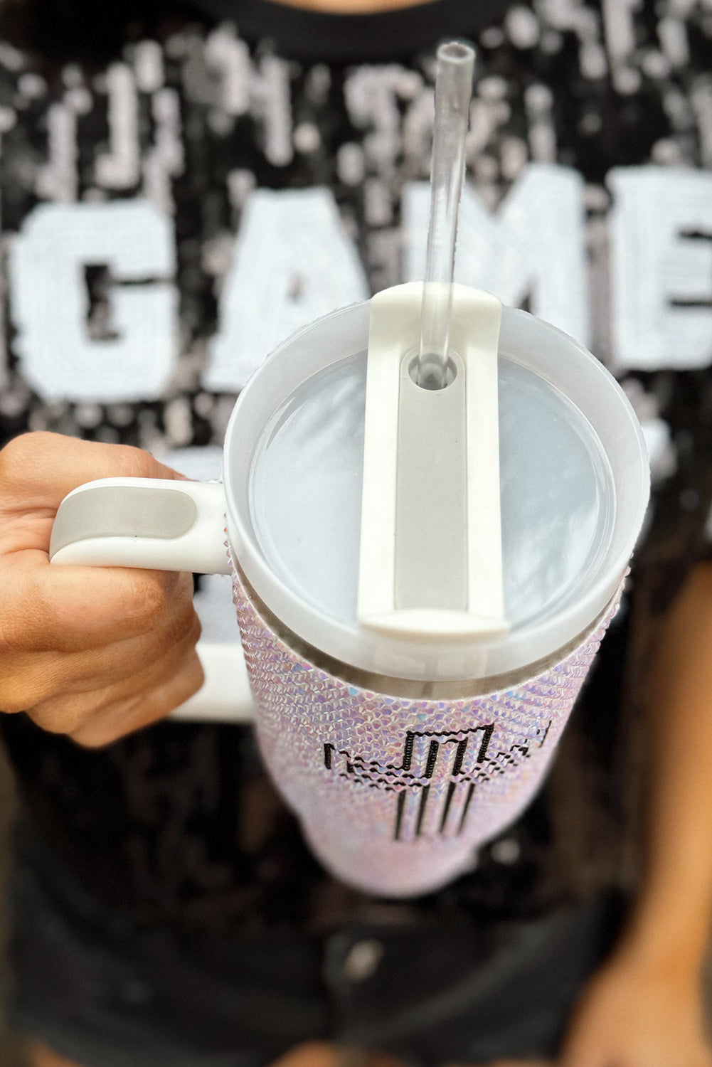 White 40OZ Cross Rhinestone Tumbler Cup with Handle