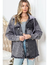 Gray Checked Patchwork Raw Hem Hooded Denim Jacket