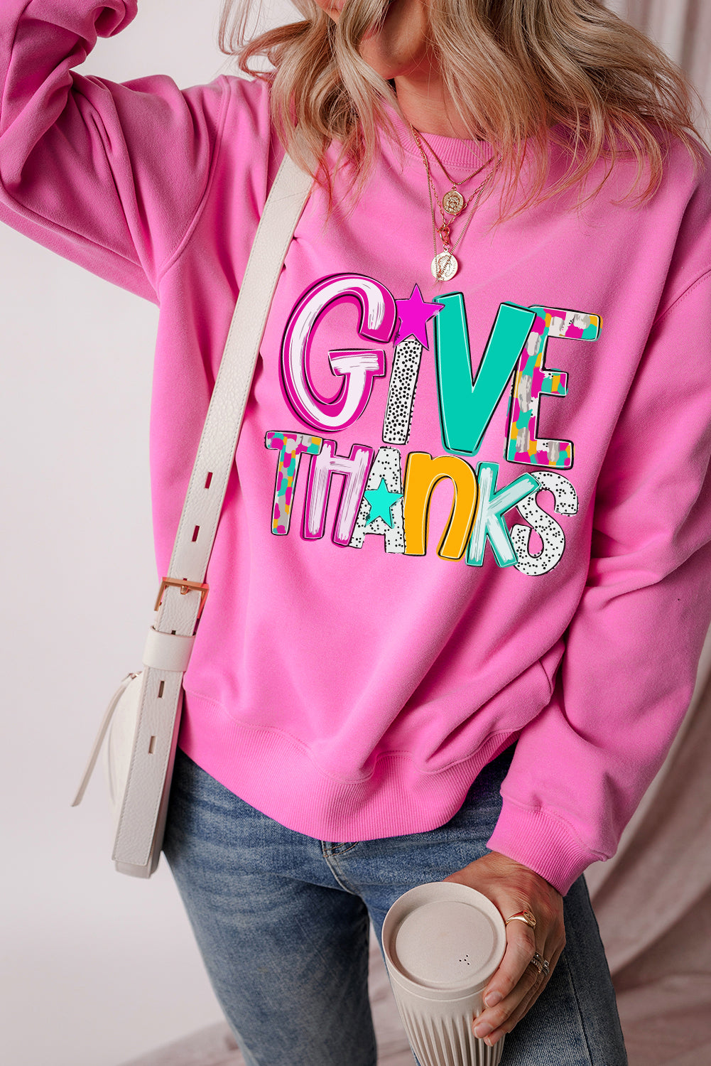 Bonbon GIVE THANKS Thanksgiving Pullover Graphic Sweatshirt