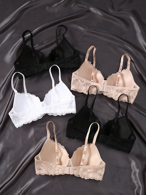 5pcs Luxury Contrast Lace Push Up Bras