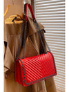 Fiery Red Chain Decor Chevron Embroidery Thread Shoulder Bag